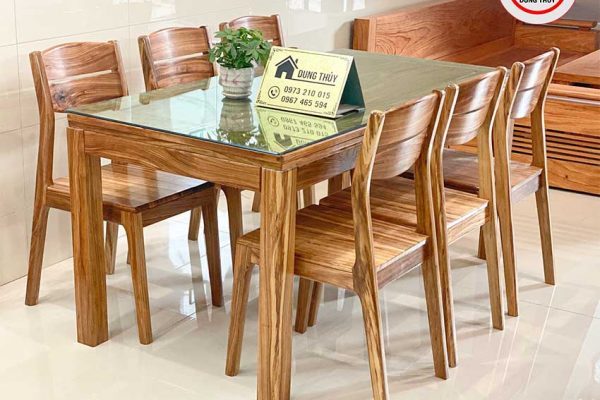 Bộ bàn ăn 6 ghế chân thẳng ghế 2 lá gỗ hương xám BA31