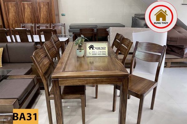bàn ăn 6 ghế gỗ hương xám 2 lá BA23