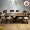 Bộ bàn ăn 6 ghế mặt bầu dục chân chéo gỗ sồi Nga BA32
