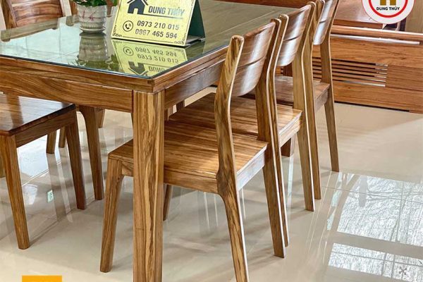 Bộ bàn ăn 6 ghế chân thẳng ghế 2 lá gỗ hương xám BA31