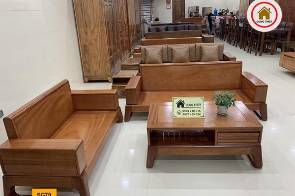 Bộ ghế sofa 2 văng chân choãi gỗ xoan đào SG79