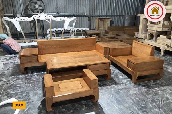 sofa 2 văng chân quỳ gỗ gõ đo SG80