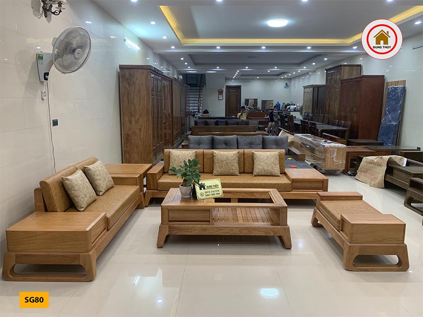 Bộ ghế sofa 2 văng chân quỳ gỗ gõ đỏ SG80
