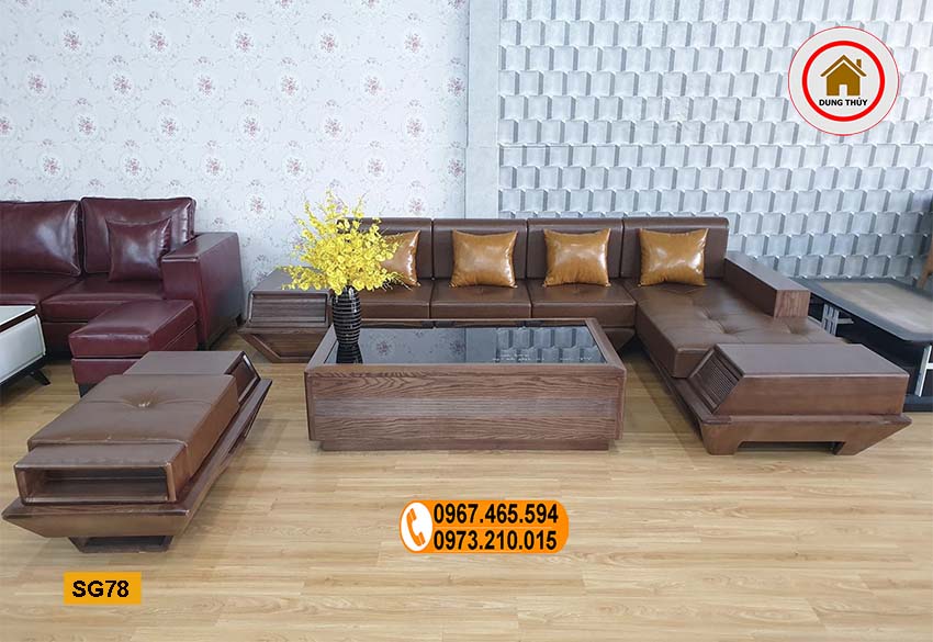 Bộ ghế sofa góc chữ L chân thuyền gỗ sồi Nga SG78