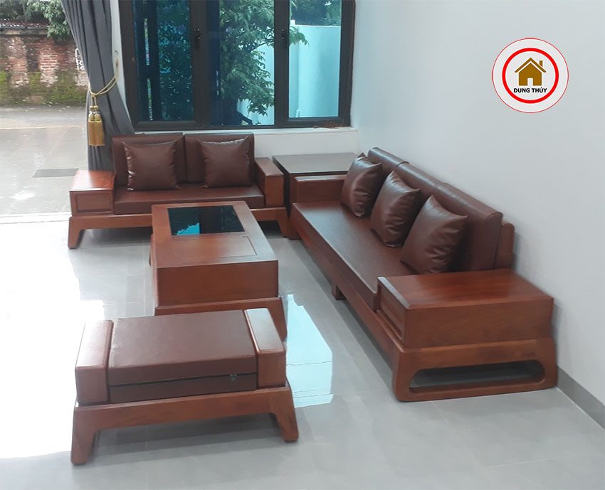 sofa 2 văng chân quỳ gỗ gõ đỏ