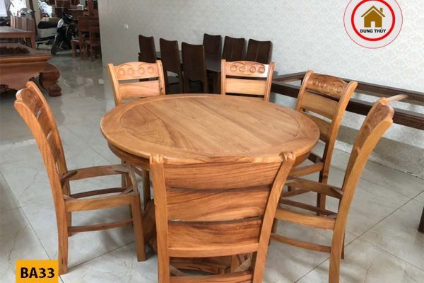 Bộ bàn ăn hình tròn 6 ghế gỗ gõ đỏ BA33