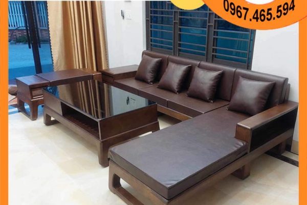 Bộ ghế sofa góc chữ L chân quỳ gỗ sồi Nga SG61L