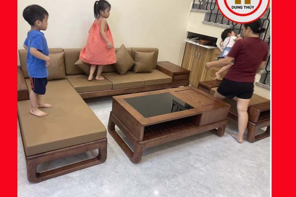 Bộ ghế sofa góc chữ L chân quỳ gỗ sồi Nga SG61L