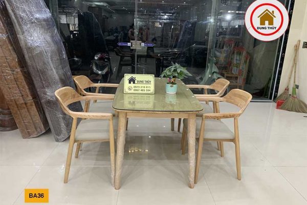 Bàn ăn 4 ghế dạng quán cafe gỗ sồi Nga BA36