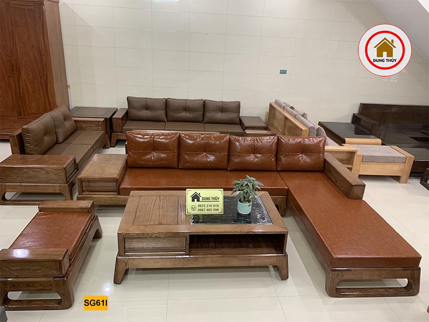 bộ ghế sofa góc chữ L chân quỳ SG61l đẹp