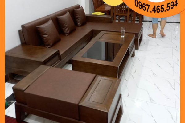 Bộ ghế sofa góc chữ L chân quỳ gỗ sồi Nga SG61L