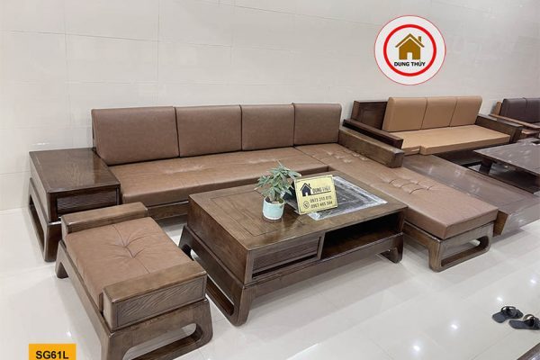 sofa góc chữ L chân quỳ SG61L da đẹp