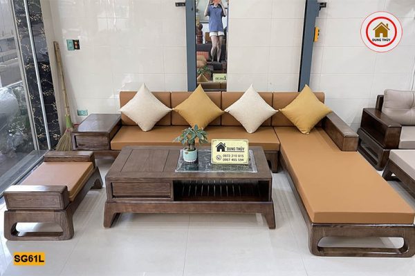 sofa góc chữ L chân quỳ SG61L da nâu