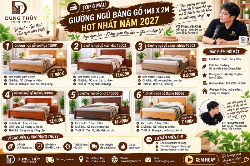 mẫu giường ngủ bằng gỗ 1m8x2m