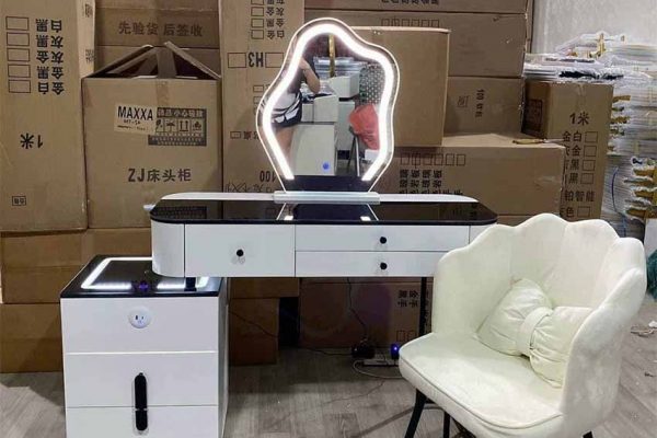 Bàn trang điểm đèn LED gương tròn 3 ngăn TD18