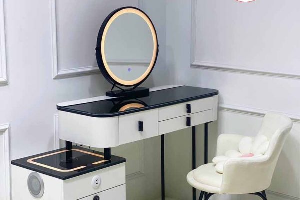 Bàn trang điểm đèn LED gương tròn 3 ngăn TD18