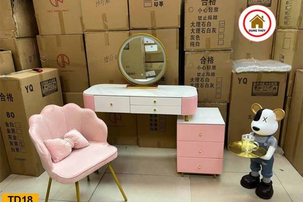 Bàn trang điểm đèn LED gương tròn 3 ngăn TD18