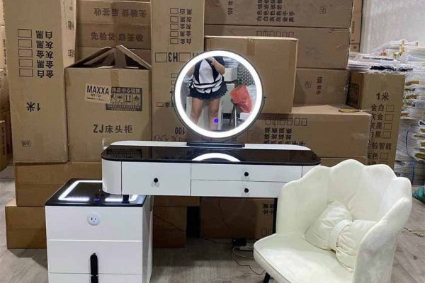 Bàn trang điểm đèn LED gương tròn 3 ngăn TD18