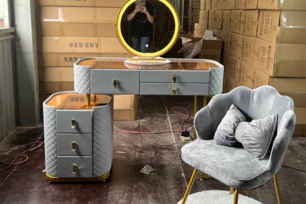 Bàn trang điểm đèn LED gương tròn 3 ngăn TD18