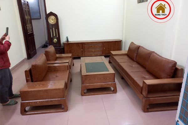 sofa 2 văng chân quỳ gỗ sồi