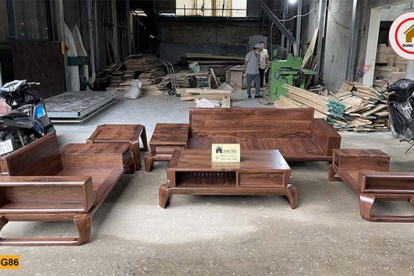 sofa 2 văng chân xoắn gỗ óc chó SG86