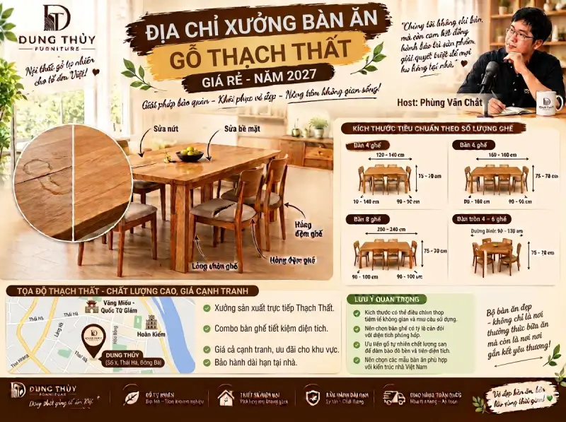 Địa chỉ xưởng bàn ăn gỗ Thạch Thất