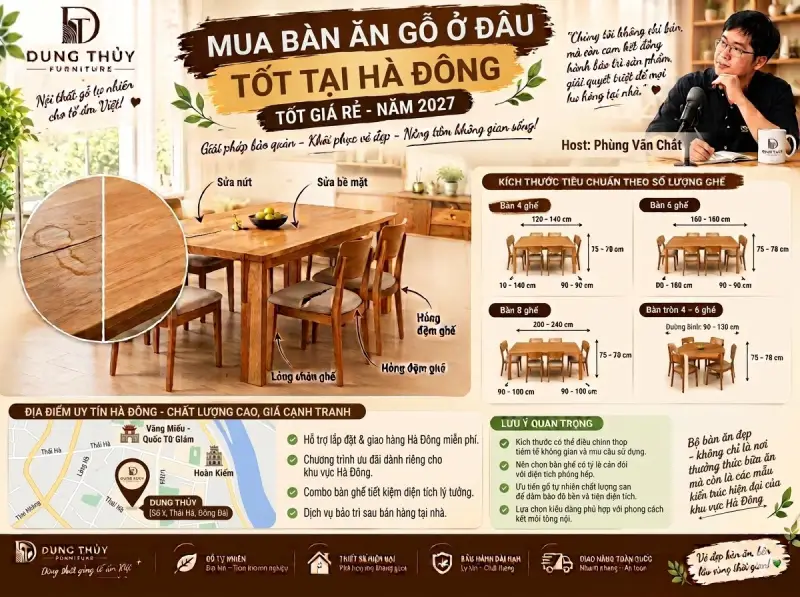 Mua bàn ăn gỗ ở đâu tốt tại Hà Đông
