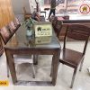 bàn ăn chữ U chân vuông 4 ghế gỗ sồi BA38