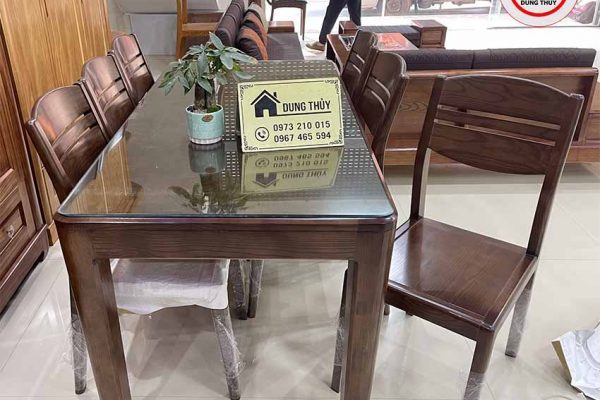 bàn ăn chữ U chân vuông 4 ghế gỗ sồi BA38