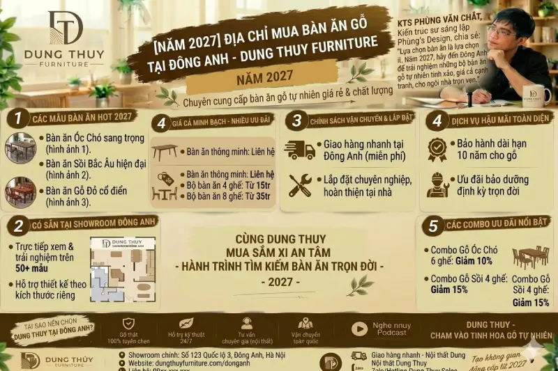 Địa chỉ bán bàn ăn gỗ giá rẻ tốt tại Đông Anh