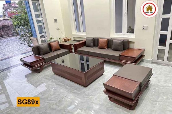 Sofa 2 văng thuyền cánh tiên chân xoắn gỗ sồi Nga SG89x
