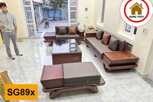 Sofa 2 văng thuyền cánh tiên chân xoắn gỗ sồi Nga SG89x