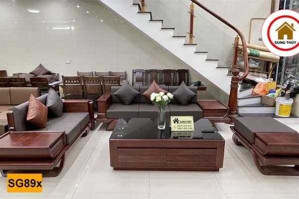 Sofa 2 văng thuyền cánh tiên chân xoắn gỗ sồi Nga SG89x
