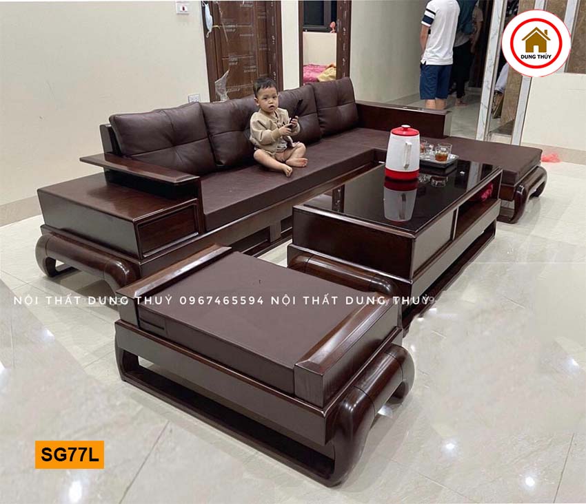 sofa góc chữ L đùi gà gỗ sồi SG77L đẹp