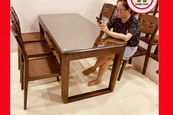 Bộ bàn ăn chân quỳ 6 ghế gỗ sồi Nga BA45