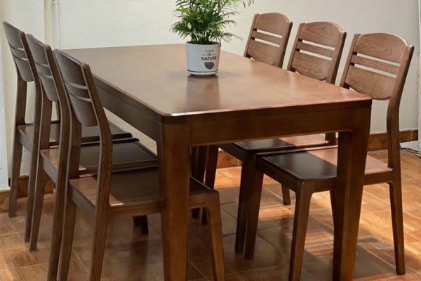 Bộ bàn ăn chân quỳ 6 ghế gỗ sồi Nga BA45