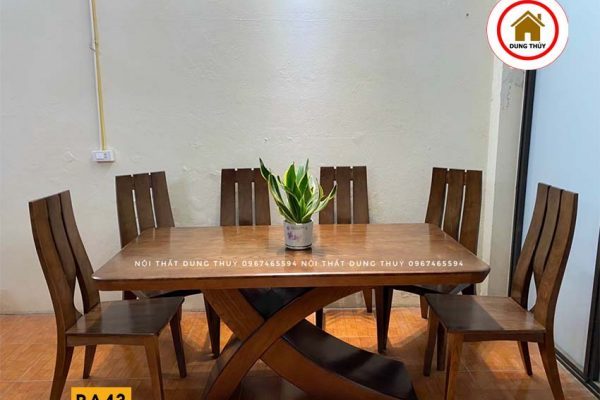 bàn ăn 6 ghế chân chữ X ghế H3 gỗ sồi
