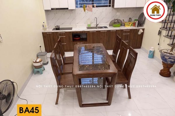 Bộ bàn ăn chân quỳ 6 ghế gỗ sồi Nga BA45