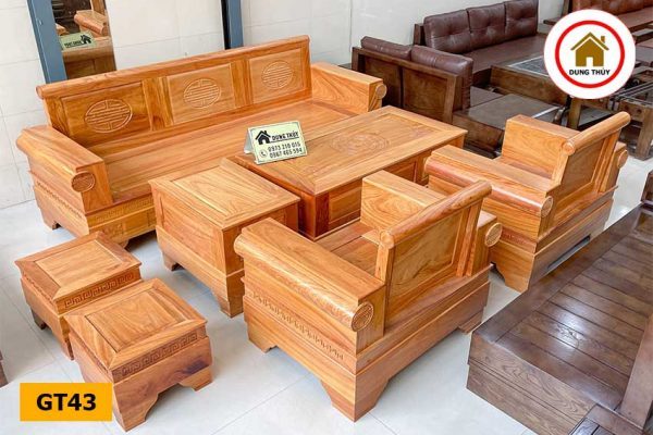 Bộ ghế đối tay pháo gỗ gõ đỏ Pachy GT43