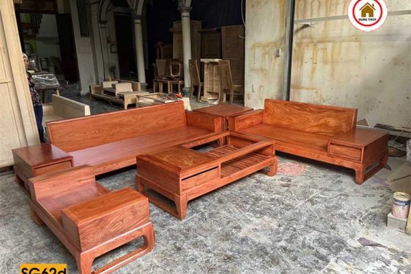 Bộ ghế sofa 2 văng chân quỳ gỗ hương đá SG62d