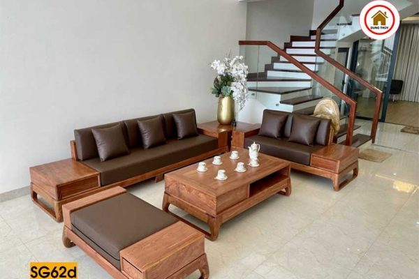 Bộ ghế sofa 2 văng chân quỳ gỗ hương đá SG62d