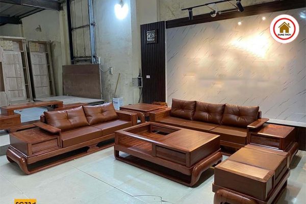 Bộ ghế sofa 2 văng hình đùi gà gỗ hương đá SG73d