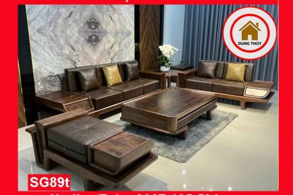 Sofa 2 văng thuyền cánh tiên chân thẳng gỗ sồi Nga SG89t
