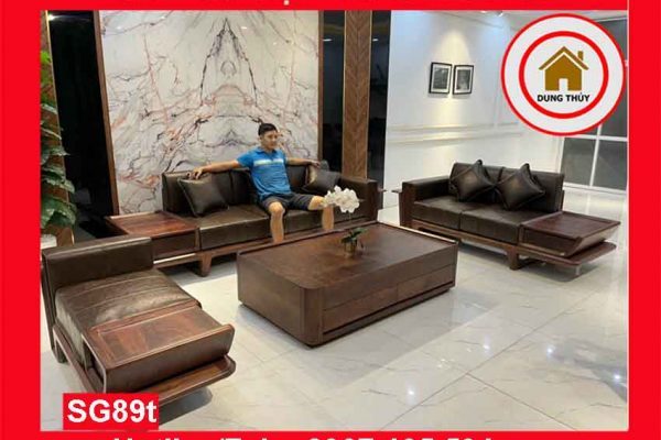 Sofa 2 văng thuyền cánh tiên chân thẳng gỗ sồi Nga SG89t