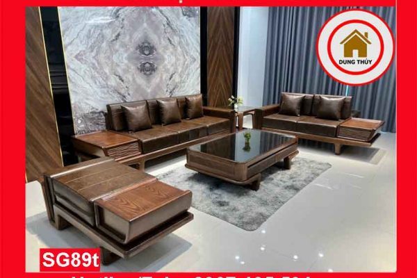 Sofa 2 văng thuyền cánh tiên chân thẳng gỗ sồi Nga SG89t