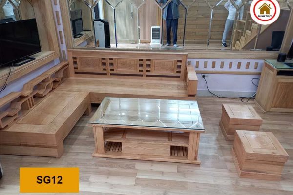 bàn giao sofa góc lá me gỗ sồi SG125
