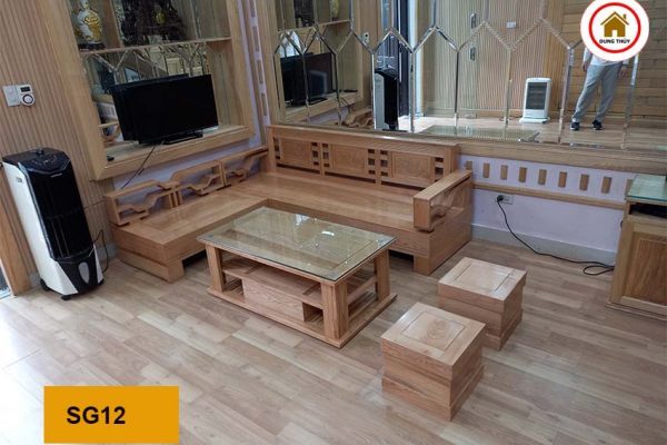 bàn giao sofa góc lá me gỗ sồi SG125