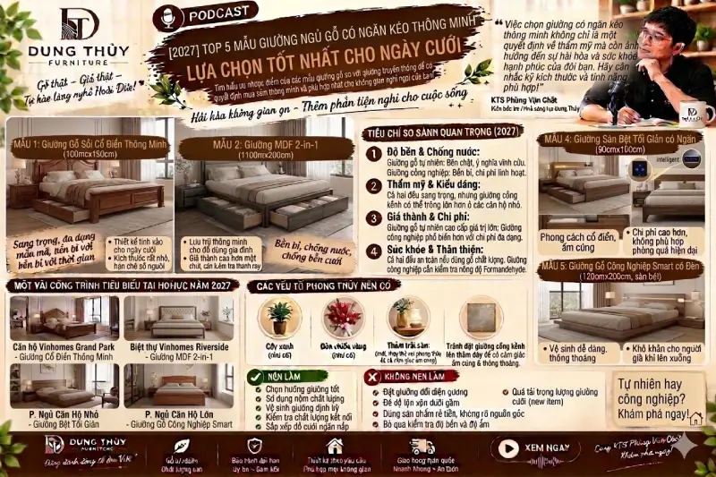 mẫu giường ngủ gỗ có ngăn kéo thông minh