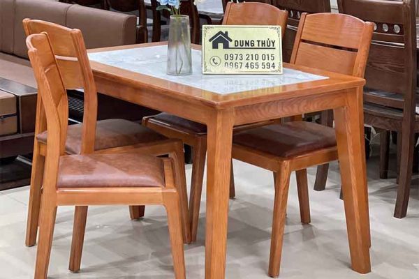 Bàn ăn 4 ghế lót da chân choãi gỗ sồi Nga BA48