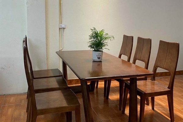 Bàn ăn chân quỳ chữ U kèm 6 ghế ba tiêu gỗ sồi Nga BA49